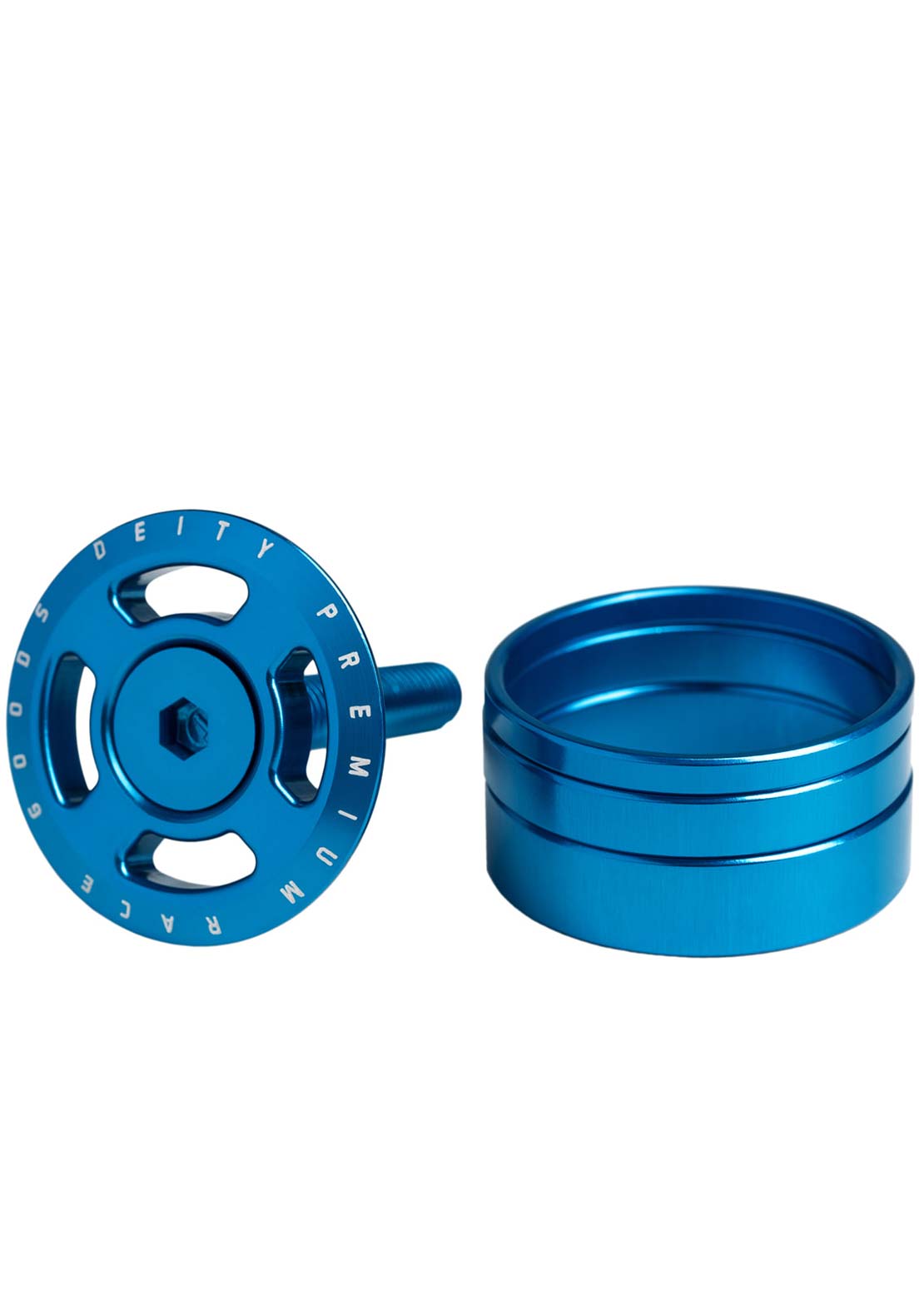 Deity Crosshair Adjuster Cap and Steerer Spacers - 1-1/8&quot; Blue